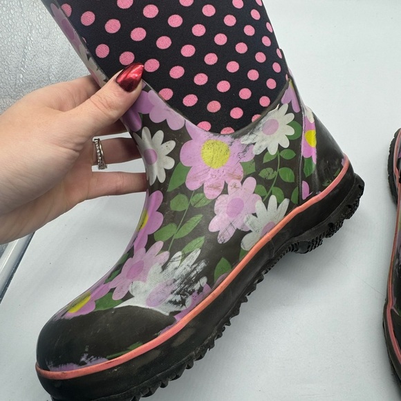 Bogs Girls Classic Flowers Dots Pink Insulated Snow Winter Boots Size 3 - Picture 5 of 16